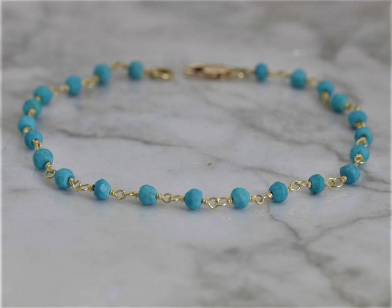 Türkis Armband in Sterling Silber - Gold Geschichtet Türkis-Armband von ViennaJewelryandCo