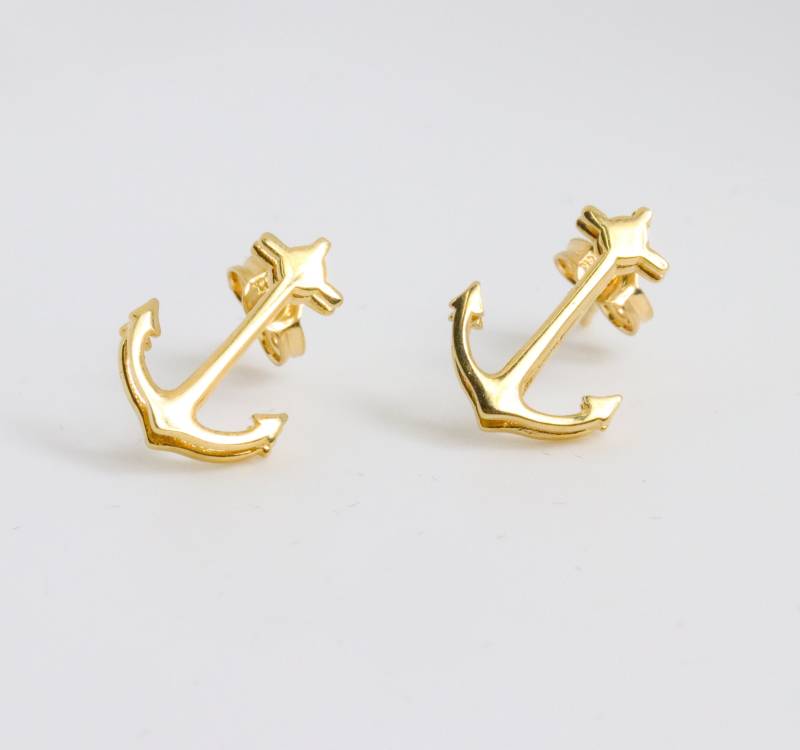 Vintage Anchor Ohrringe in 14K Gelbes Gold von ViennaJewelryandCo