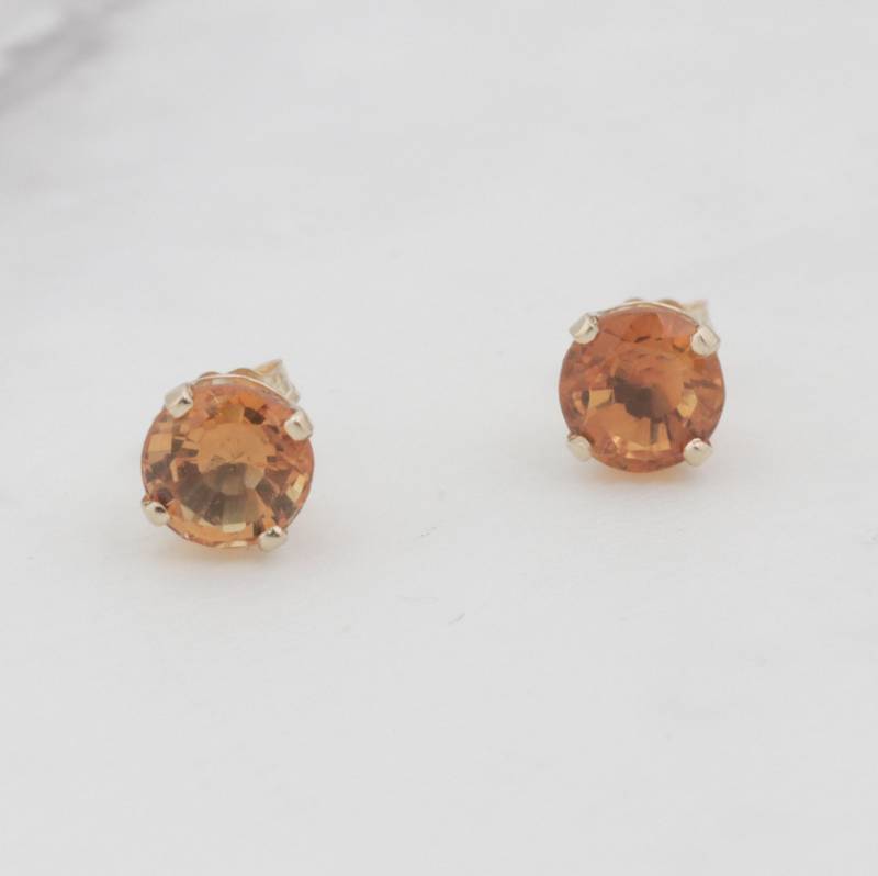 Vintage Citrin Runde Ohrstecker - 14K Gelbgold | 2, 5 Cttw von ViennaJewelryandCo