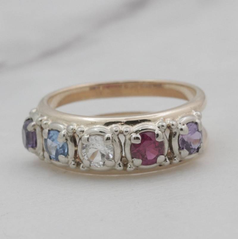 Vintage Farbiger Edelstein Doppelring - 14K Gelbgold von ViennaJewelryandCo