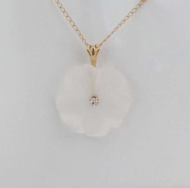 Vintage Kristall Diamant Solitär Anhänger Halskette - 14K Gelbgold von ViennaJewelryandCo