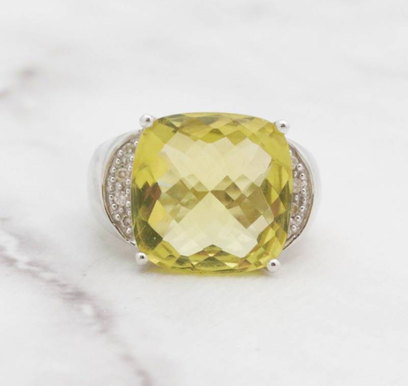 Zitrone Citrin Diamant-Ring in 14 K Weißgold von ViennaJewelryandCo
