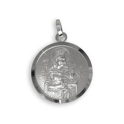 Echt Sterling Silber 925 Heilige Barbara Medaille Patronin der Bergleute Durchmesser 14mm (213061) Gratis Express Gravur von Viennagold