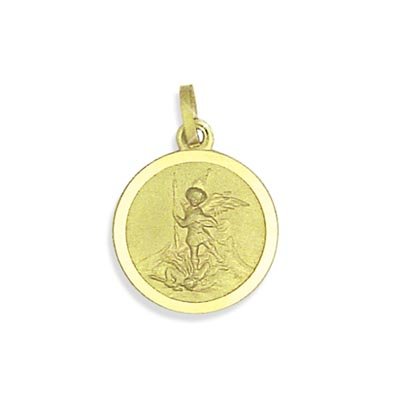 Heiliger Michael Medaille Anhänger Durchmesser 12mm echt 8K Gold 333 (Art.213009) Gratis Express Gravur von Viennagold
