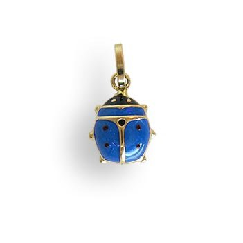 Käfer Ladybug Charms Anhänger echt 14 Karat Gold 585 blau und schwarz emailliert (Art.206054) von Viennagold