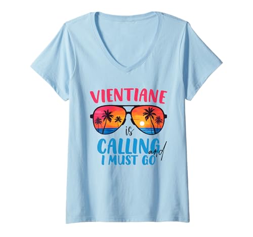 Damen Vientiane Ruft und ich muss gehen Vientiane T-Shirt mit V-Ausschnitt von Vientiane Is Calling and I Must Go Outfits