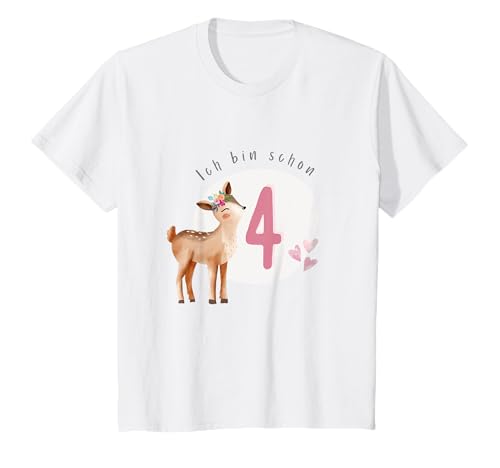 Mädchen Geburtstag 4 ich bin schon vier Jahre Reh Waldtiere T-Shirt von Vier Jahre Einhorn Regenbogen