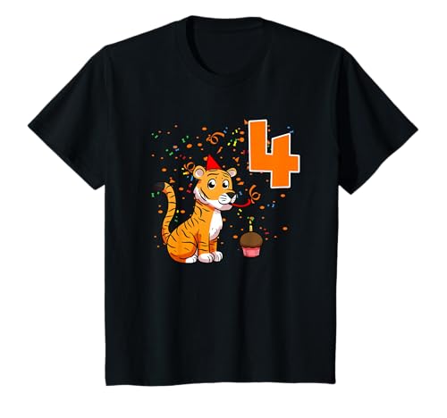 4 Geburtstag Tiger Vier Jahre Alt Jungen T-Shirt von Vierter 4. Geburtstag Jungen 4 Kindergeburtstag