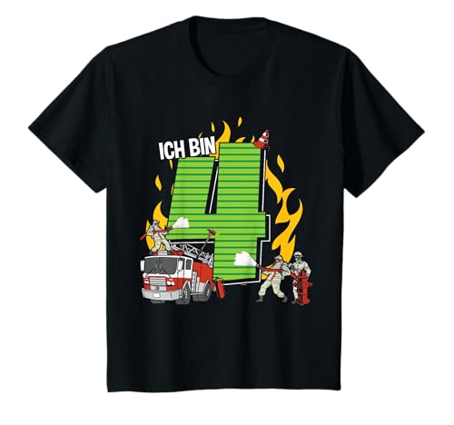 Kinder 4 Geburtstag Kindergeburtstag Vier Ich Bin 4 Jahre Feuerwehr T-Shirt von Vierter Bday Jungen Vier Geburtstagsgeschenk