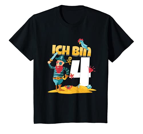 Kinder 4. Geburtstag Junge Pirat Ich Bin Vier Jahre Alt T-Shirt von Vierter Geburtstag Junge Geschenk Geburtstagskind