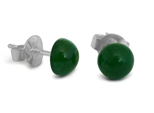 Jade Ohrstecker, natürlich, grün, flache Rund, 6mm, 925 Silber von Vifaleno