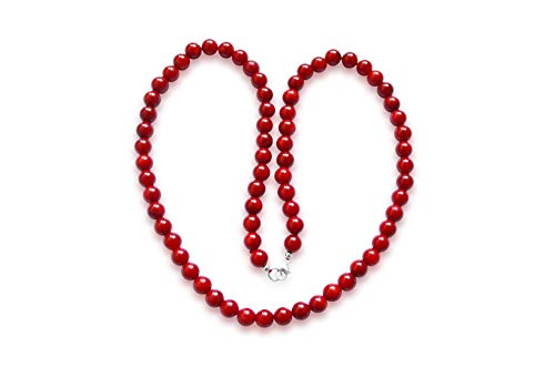 Koralle Halskette, natürlich, rot, rund, 4mm, Karabinerverschluss aus 925 Silber von Vifaleno