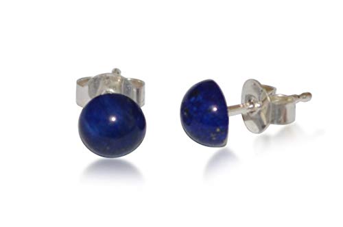 Lapislazuli Ohrstecker, natürlich, flache Runde, 8mm, 925 Silber von Vifaleno