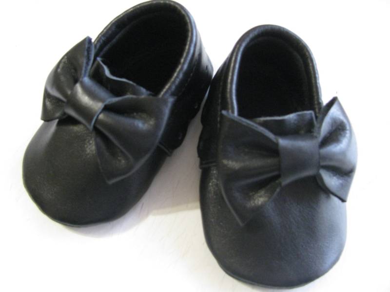 Baby Mokassins Schwarz Leder Mädchen Größen 0M 3M 6M 18M 2T 3T 4T von Viffi