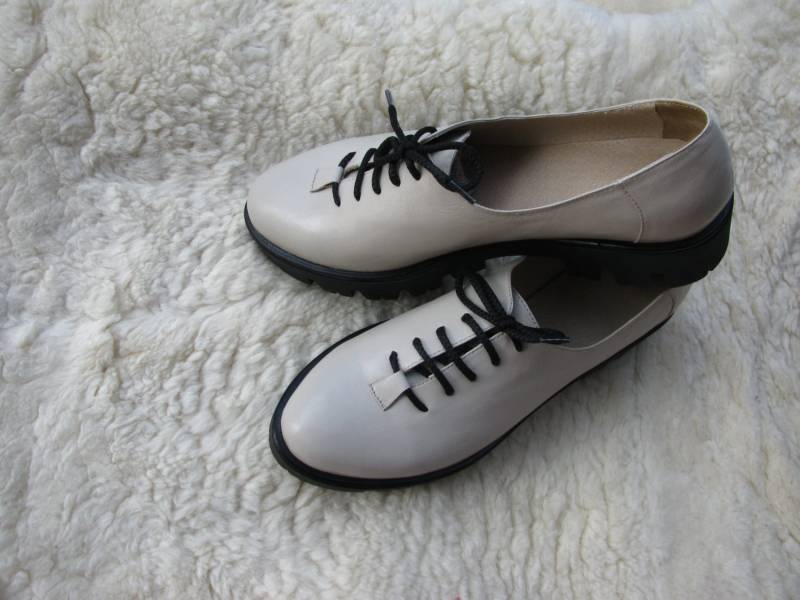 Schuhe Damen Leder Oxfords Mädchen Schnürschuhe Lederschuhe Für Frauen Weiß Beige Laceup Platform von Viffi