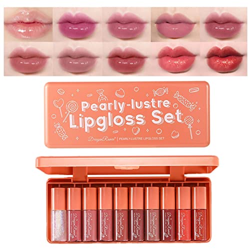 Lipgloss-Proben | 3,5 g Tangerine Make-up-Lipgloss,10-teiliges kleines Lipgloss-Lippenstift-Set Kristallgelee-Lippenbalsam-Lipgloss verhindern rissige Lippen für Frauen von Vigcebit