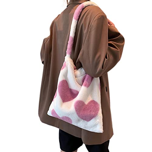 Vigcebit Plüsch Umhängetasche, Plüsch Handtasche, Flauschige Plüschhandtaschen, Kunstfell Schultertasche Einkaufstasche, Lässige Taschen Weibliche Einkaufstasche von Vigcebit