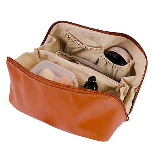 Vigcebit Reise-Kosmetiktasche, Tragbare Make-up-Organizer-Tasche aus PU-Leder, Große Kulturtasche für Hautpflege-Kosmetik-Toilettenartikel mit Trennwand von Vigcebit