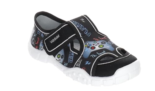 Viggami Jungen Hausschuhe mit Klettverschluss Adas (Game Schwarz, 35 EU) von Viggami