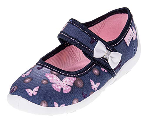 Viggami Mädchen Hausschuhe für Kindergarten Kita mit Klettverschluss und Einlagesohle aus Leder Weronika (Schmetterling, 30 EU) von Viggami