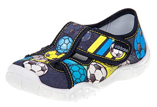 Viggami Jungen Hausschuhe mit atmungsaktiver Sohle Leder Innensohle aus Leder Alex für Schule, Kindergarten (Alex multikolor, 30 EU) von Viggami