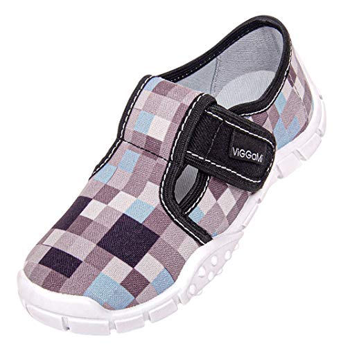 Viggami Jungen Hausschuhe Textilschuhe Dominik (Karo/Grau, 30) von Viggami