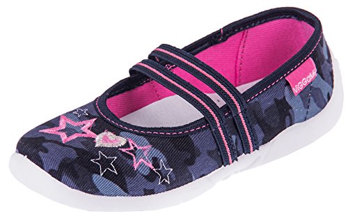 Viggami Mädchen Ballerinas „Olga” Lederinnensohle Atmungsaktive Sohle Bequeme Hausschuhe für Kinder, Kindergarten, Kita (Tarn/Sternchen, 35 EU) von Viggami