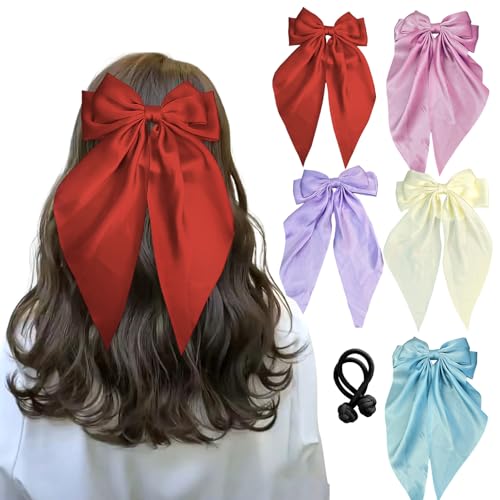Vigorola Haarspangen mit Schleife, Haarschleifen für Damen, Metall-Clips, Haarschleife, langer Schwanz, französische Haarspange für Damen, Mädchen, Teenager, Kinder, 5 Stück von Vigorola