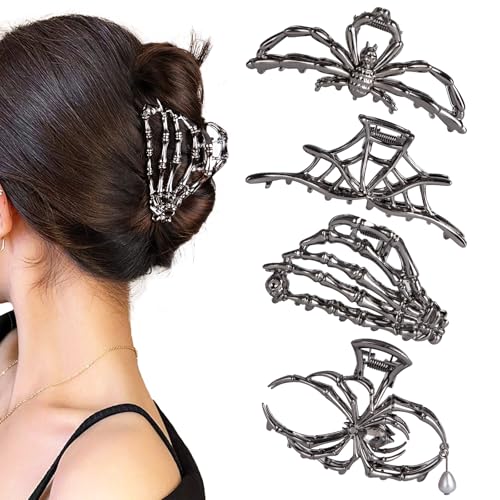 Haarspangen aus Metall für Damen, Gothic-Haar-Accessoires, Totenkopf-Gruselgeschenke für Frauen, 4 Stück Haarspangen aus Metall für Damen, Gothic-Haar-Accessoires, Totenkopf-Gruselgeschenke für Frauen, 4 Stück von Vigorpace