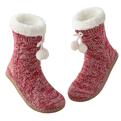 Vihir Hüttensocken Damen & Herren & Winter, Rutschfeste Hausschuh Socken, Dicke Pantoffel Socken, Slipper Socken, Weiche Stoppersocken, Warme Hüttensocken Winter Weihnachtssocken Geschenk 1 Paar von Vihir