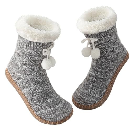 Vihir Hüttensocken Damen & Herren & Winter, Rutschfeste Hausschuh Socken, Dicke Pantoffel Socken, Slipper Socken, Weiche Stoppersocken, Warme Hüttensocken Winter Weihnachtssocken Geschenk 1 Paar von Vihir