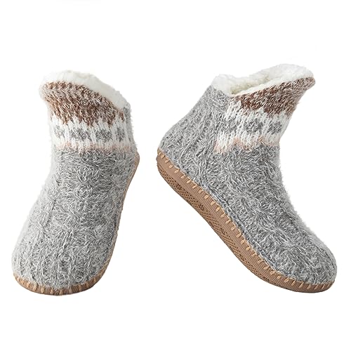 Vihir Hüttensocken Damen & Herren & Winter, Rutschfeste Hausschuh Socken, Slipper Socken, Dicke Pantoffel Socken, Weiche Stoppersocken, Warme Hüttensocken Winter Weihnachtssocken Geschenk 1 Paar von Vihir