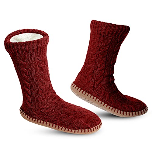 Vihir Hüttensocken Herren & Damen Winter, Dicke Pantoffel Socken, Rutschfeste Hausschuh Socken, Weiche Stoppersocken, Slipper Socken, Warme Hüttensocken Winter Weihnachtssocken Geschenk 1 Paar von Vihir