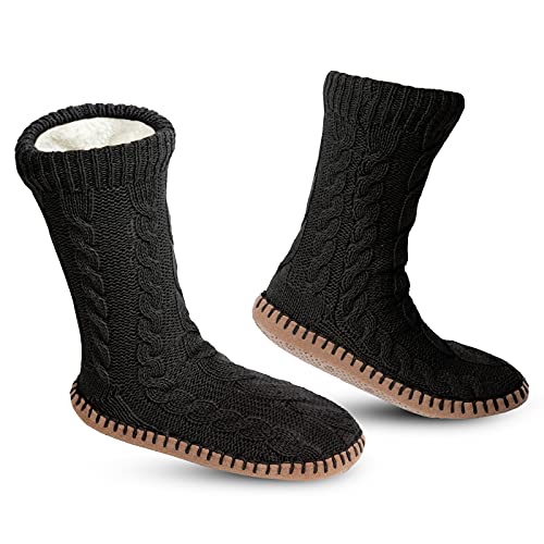 Vihir Hüttensocken Herren & Damen Winter, Pantoffel Socken, Hausschuh, Weiche Stoppersocken, Slipper, Warme Weihnachtssocken Geschenk 1 Paar, 43/47 EU, Schwarz von Vihir