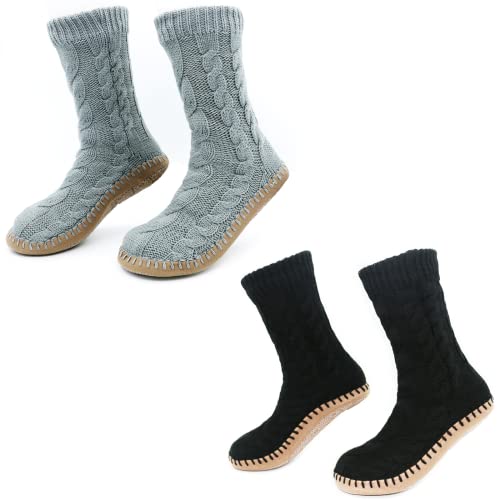 Vihir Hüttensocken Herren & Damen Winter, Dicke Pantoffel Socken, Rutschfeste Hausschuh Socken, Weiche Stoppersocken, Slipper Socken, Warme Hüttensocken Winter Weihnachtssocken Geschenk 2 Paar von Vihir