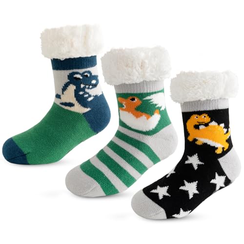 Vihir Kindersocken Dicke für Mädchen und Jungen Wintersocken Kuschelsocken Haussocken Thermosocken Weihnachtssocken für Kinder Warme Flauschige 3 Paare von Vihir
