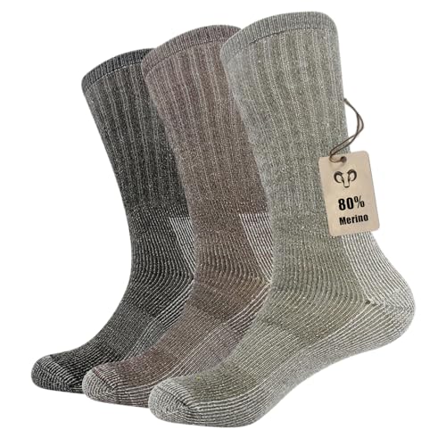 Vihir 3 Paar Merino Socken Herren - Lange Röhre Merino Sport Socken für Skifahren, Trekking, Wandern 37-42, 41-46 von Vihir