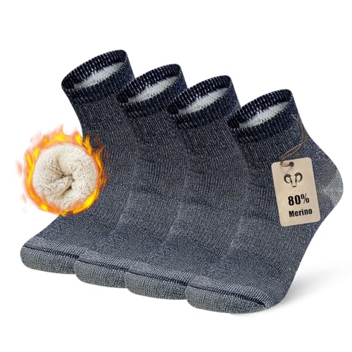 Vihir 4 Paar Merino Socken Herren Wandersocken Trekkingsocken, Wollsocken Sportsocken mit 80% Merino Wolle Antimikrobielle für Outdoor-Aktivitäten, Sport, Freizeit und Business von Vihir