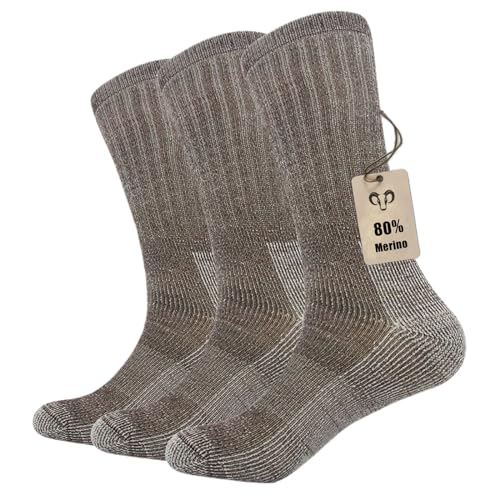 Vihir 3 Paar Merino Socken Herren - Lange Röhre Merino Sport Socken für Skifahren, Trekking, Wandern 37-42, 41-46 von Vihir