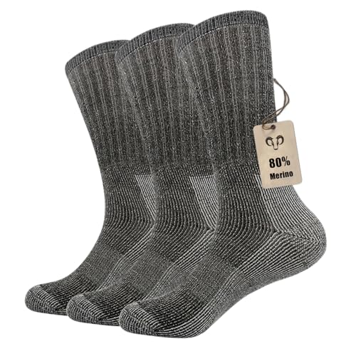 Vihir 3 Paar Merino Socken Herren - Lange Röhre Merino Sport Socken für Skifahren, Trekking, Wandern 37-42, 41-46 von Vihir