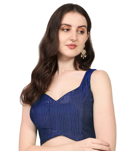 Vihu Fashion Mehrfarbige Damen-Bluse mit Herzausschnitt, Georgette-Linie, weiche Sequenz, Zari, Arbeitsärmel, gebrauchsfertige Sari-Bluse, Marineblau, 38 Vihu Fashion Mehrfarbige Damen-Bluse mit Herzausschnitt, Georgette-Linie, weiche Sequenz, Zari, Arbeitsärmel, gebrauchsfertige Sari-Bluse, Marineblau, 38 von Vihu Fashion