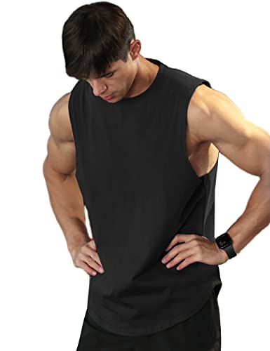 Herren-Sport-Tanktops, Weste, Workout, Bodybuilding, Workout, Fitnessstudio, Shirts, Baumwolle, Ausschnitt, ärmellos, Muskel-T-Shirts Schwarz M von Viisendy Pro