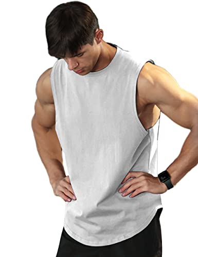 Herren-Sport-Tanktops, Weste, Workout, Bodybuilding, Workout, Fitnessstudio, Shirts, Baumwolle, Ausschnitt, ärmellos, Muskel-T-Shirts Weiss 2XL von Viisendy Pro