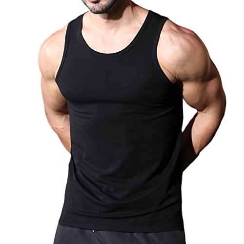 Herren-String-Tanktops aus Baumwolle, ärmellose Tanktops für Fitnessstudio, Workout, Bodybuilding, Fitness, Muskel-T-Shirts Schwarz 2XL von Viisendy Pro