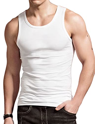 Herren-String-Tanktops aus Baumwolle, ärmellose Tanktops für Fitnessstudio, Workout, Bodybuilding, Fitness, Muskel-T-Shirts Weiss M von Viisendy Pro