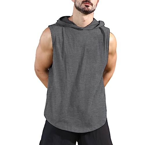 Herren Workout Hoody Tank Tops Athletic Training Bodybuilding Ärmellose Hoodie-Shirts Baumwolle Gym Ärmelloses Muskel-T-Shirt Dunkelgrau 2XL von Viisendy Pro