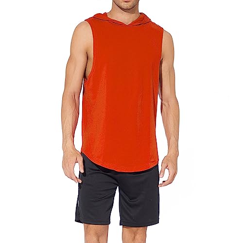 Herren Workout Hoody Tank Tops Athletic Training Bodybuilding Ärmellose Hoodie-Shirts Baumwolle Gym Ärmelloses Muskel-T-Shirt Orange L von Viisendy Pro