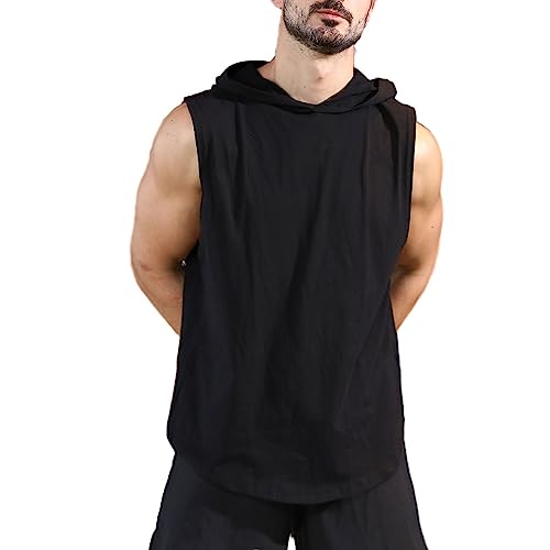 Herren Workout Hoody Tank Tops Athletic Training Bodybuilding Ärmellose Hoodie-Shirts Baumwolle Gym Ärmelloses Muskel-T-Shirt Schwarz L von Viisendy Pro