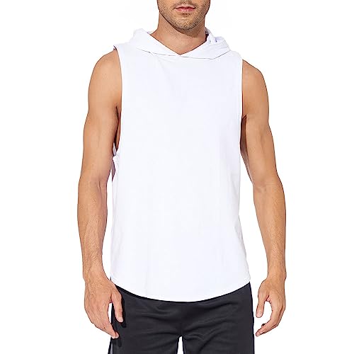 Herren Workout Hoody Tank Tops Athletic Training Bodybuilding Ärmellose Hoodie-Shirts Baumwolle Gym Ärmelloses Muskel-T-Shirt Weiss L von Viisendy Pro