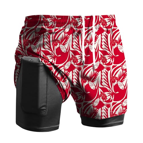 Viisendy Pro Herren 2-in-1 Laufshorts Workout Bodybuilding Trainingsshorts 3 Zoll Outdoor Marathon Joggingshorts Rot 2XL von Viisendy Pro